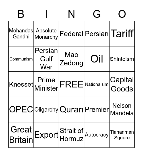 7th Grade Social Studies  Bingo Card