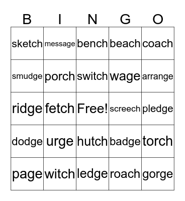 -TCH  -CH  -DGE  -GE  BINGO Card