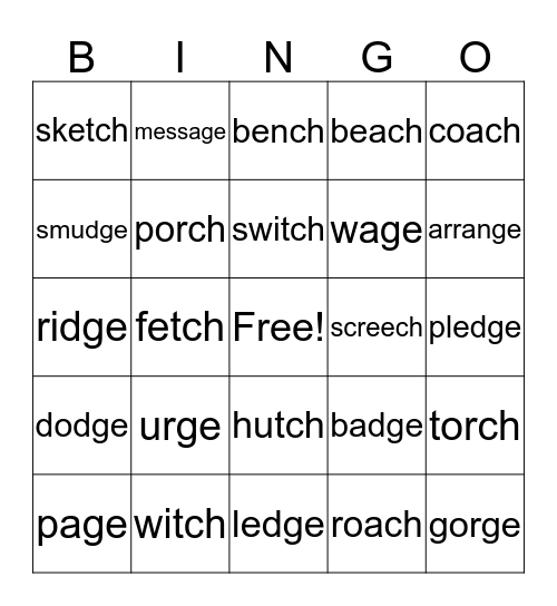 -TCH  -CH  -DGE  -GE  BINGO Card
