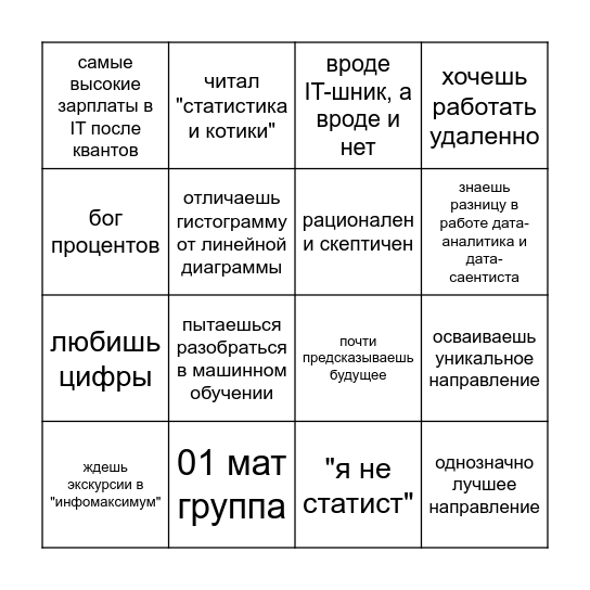 СТАТИСТИК бинго Bingo Card