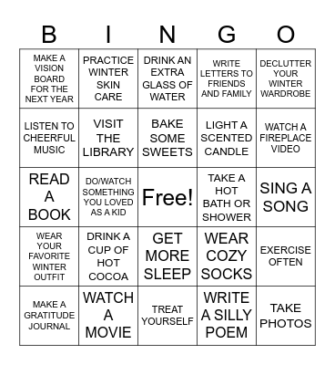 Winter Self-Care BINGO Card