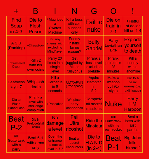 Ultrakill Bingo V2 Bingo Card