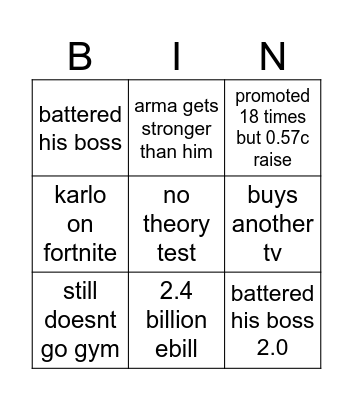 dillon 2024 bingo Card