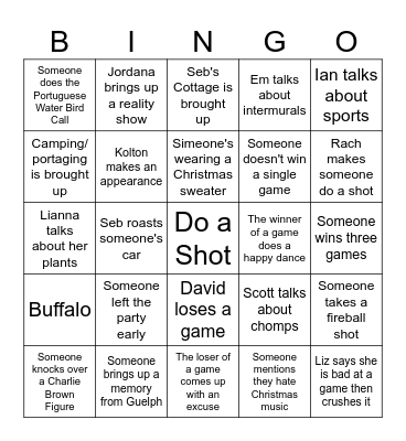Guelph Friends BINGO Challenge Bingo Card