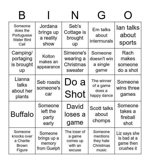 Guelph Friends BINGO Challenge Bingo Card