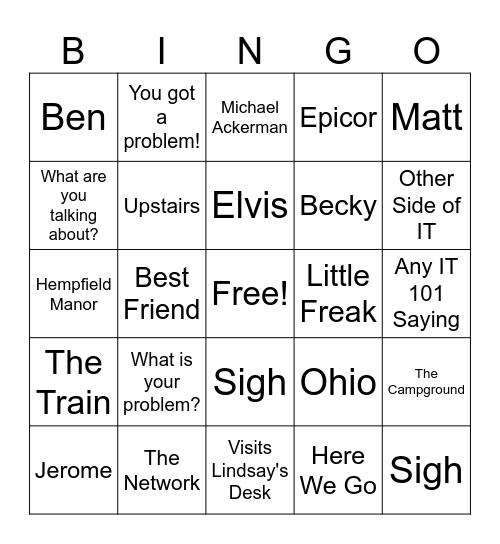 Jim Bingo Card