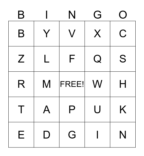 ALPHABET Bingo Card