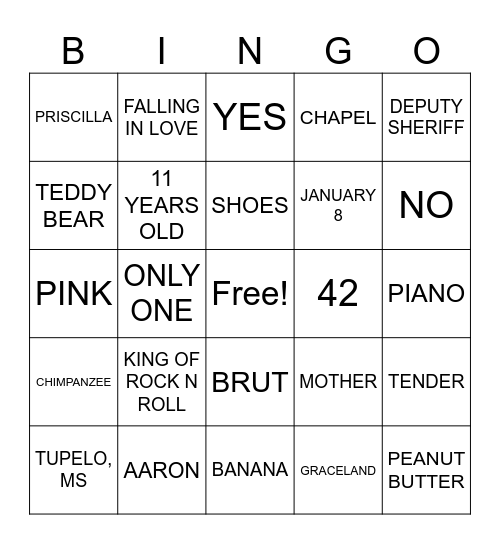 ELVIS FACTS Bingo Card
