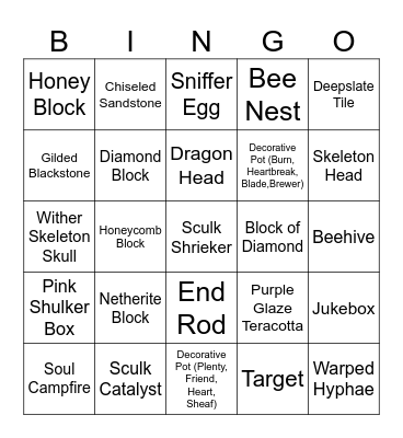 Hard Minecraft Bingo Card