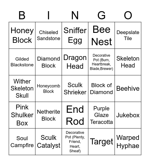 Hard Minecraft Bingo Card