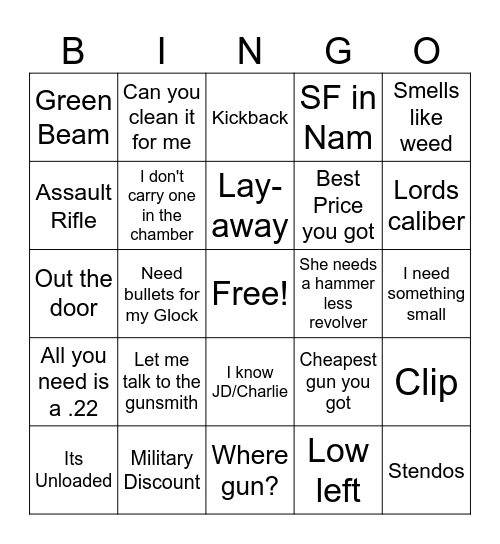 Outfitters Bingo Card