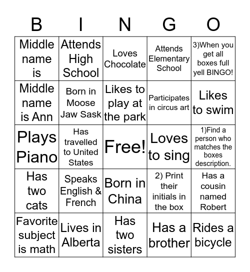 PEOPLE BINGO Card