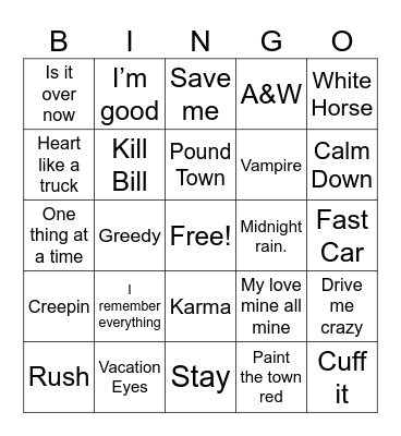 Top Hits of 2023 Bingo Card