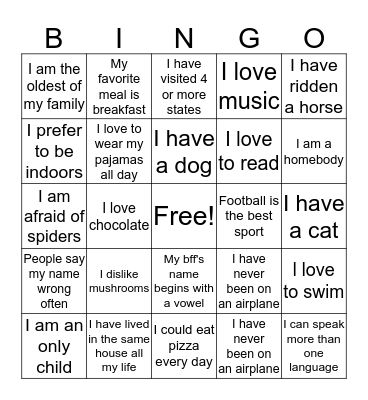 GET TO KNOW YOU BINGO!!! Bingo Card