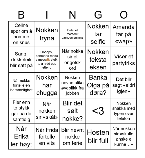 Julebord 2023 Bingo Card