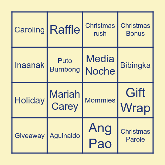 Holiday Bingo Card