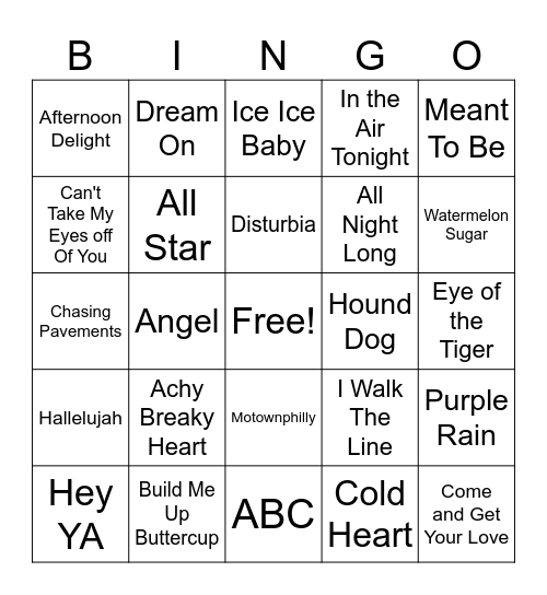 Name of Song Bingo Card
