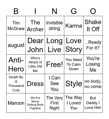 Taylor's Version #4 Bingo Card