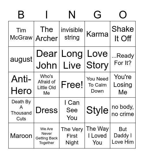 Taylor's Version #4 Bingo Card