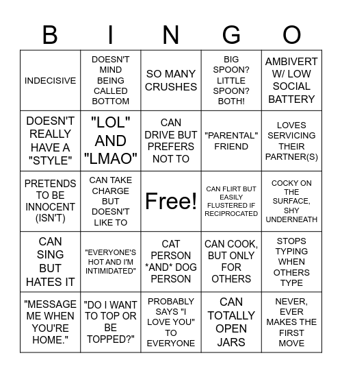 Vers Bingo Card