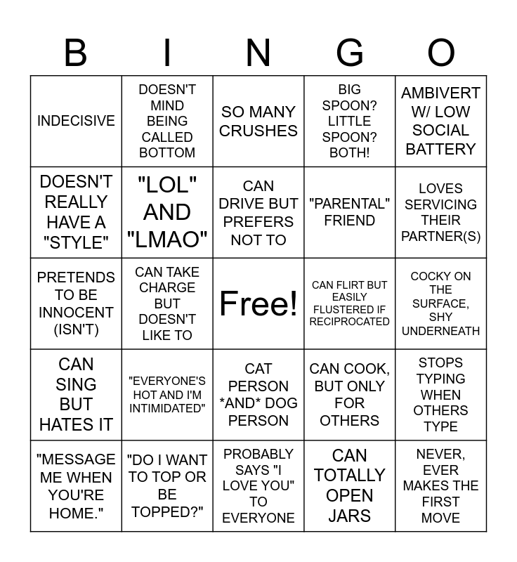 Vers Bingo Card