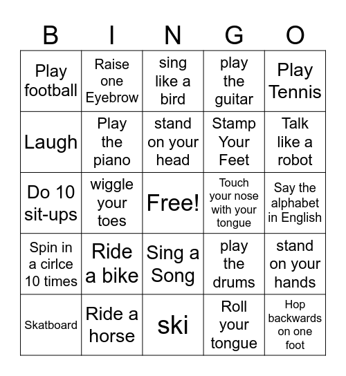 Can/Can't Bingo Card