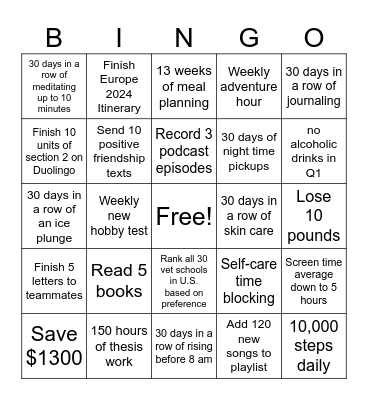 Quarter 1 Bingo Card