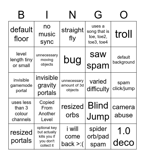 Godzillahh Level Bingo Card Bingo Card