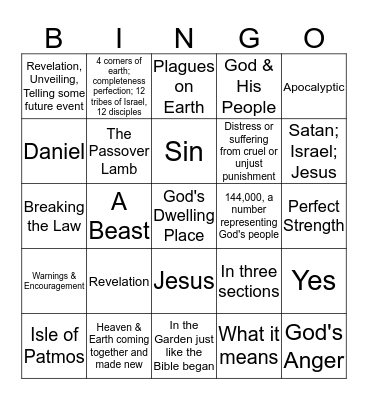 Revelation!! Bingo Card