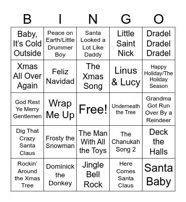 Holiday Coverall Bingo Card