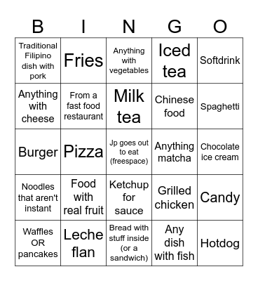 Jp Food Bingo Card