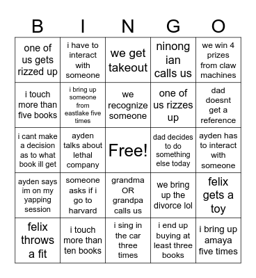 what happens when we go out Bingo Card