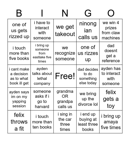 what happens when we go out Bingo Card