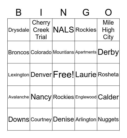 Courtney Downs Facebook BINGO Card
