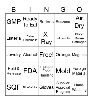 Food Safety December Bingo Card