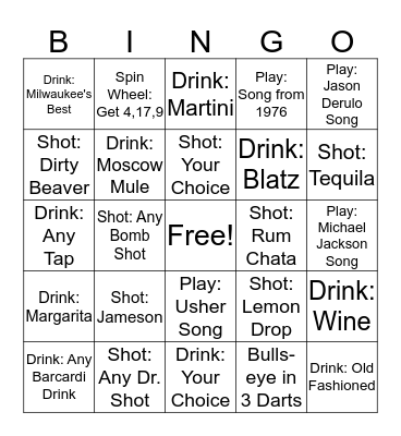 Juston's Pub Crawl Bingo Card