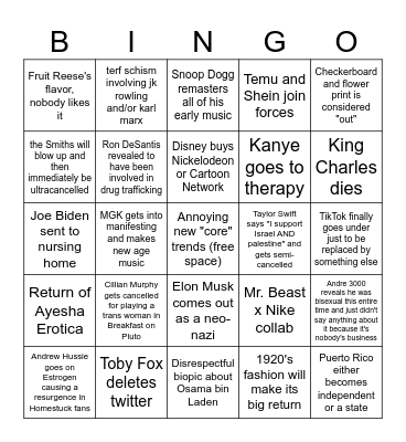 2024 Predictions Bingo Card