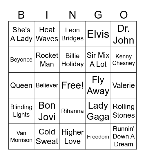 Music Bingo Card