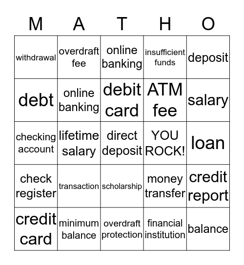 Personal Financial Literacy Bingo Card
