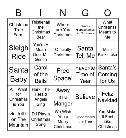 Camp Villages Musical Bingo Card