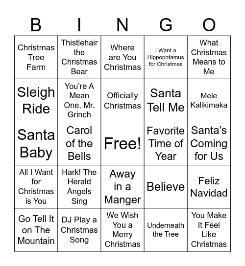 Camp Villages Musical Bingo Card