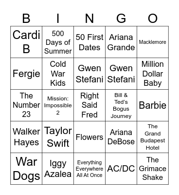 Fancy, 2023, & 23 Bingo Card