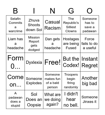 Sol's Wild Shenanigans Bingo Card