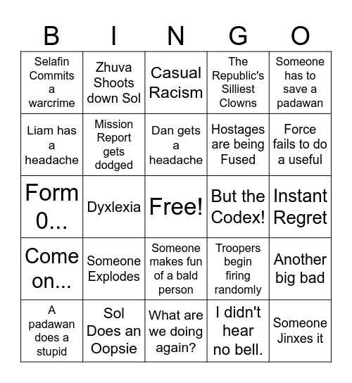 Sol's Wild Shenanigans Bingo Card