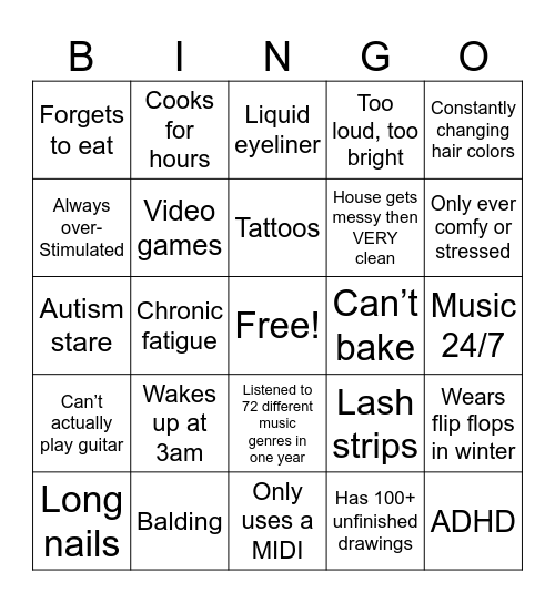 Sam’s Bingo Card