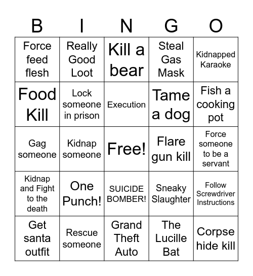 DayZ Bingo Card