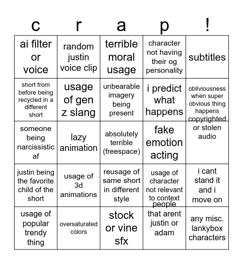 lankybox bingo (shorts version) Bingo Card