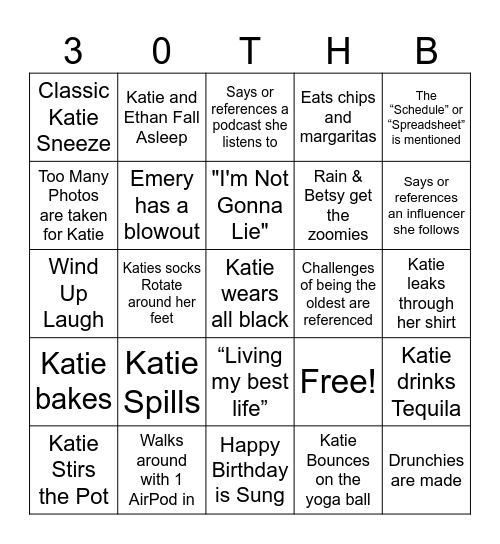 Thirty & Thriving Bingo Card
