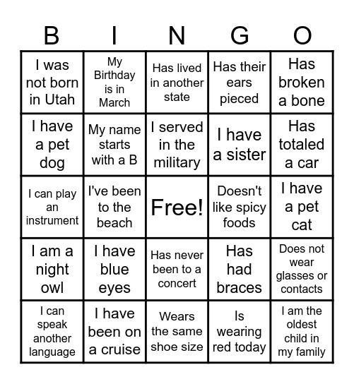 Ice Breaker Bingo Card