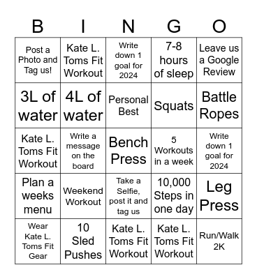 Kate L. Toms Fit January BINGO Card
